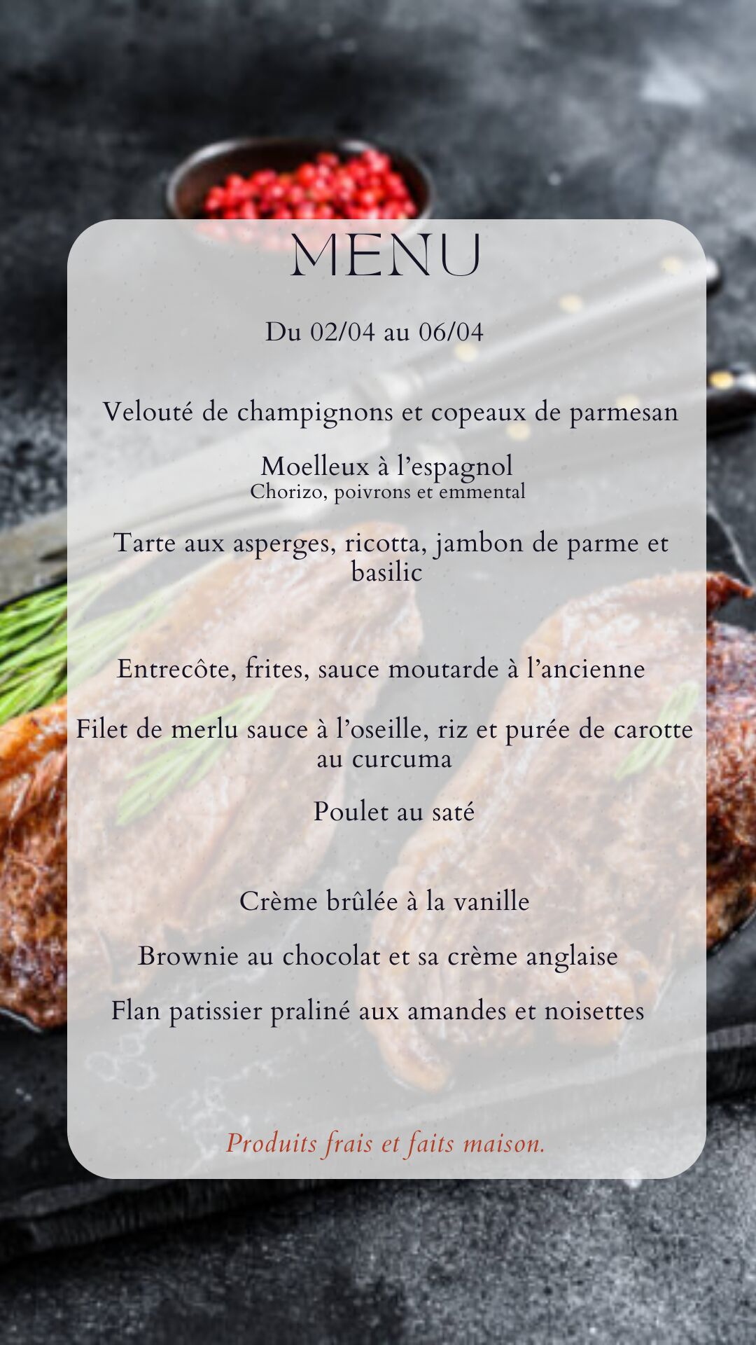Menu du 02/04 au 06/04