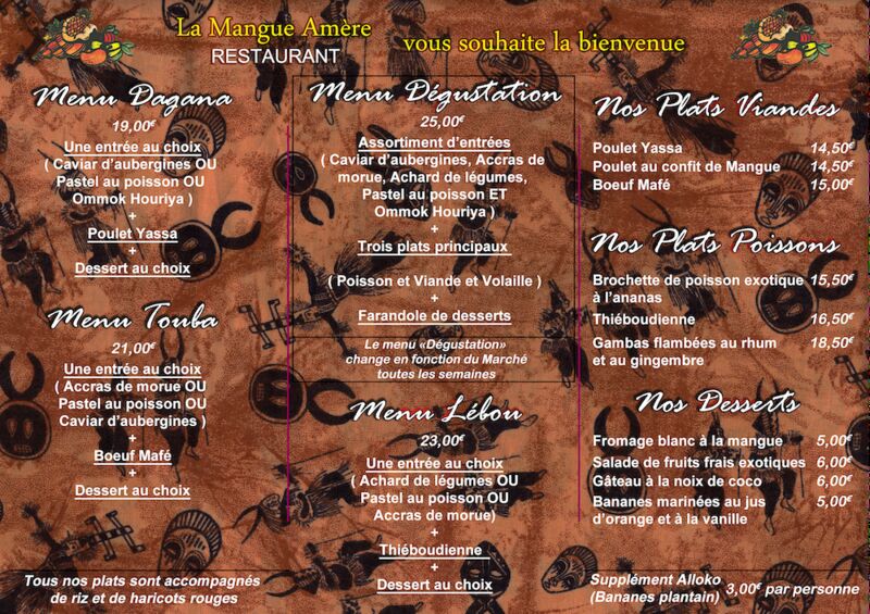 Notre Menu qui fera vibrer vos papilles