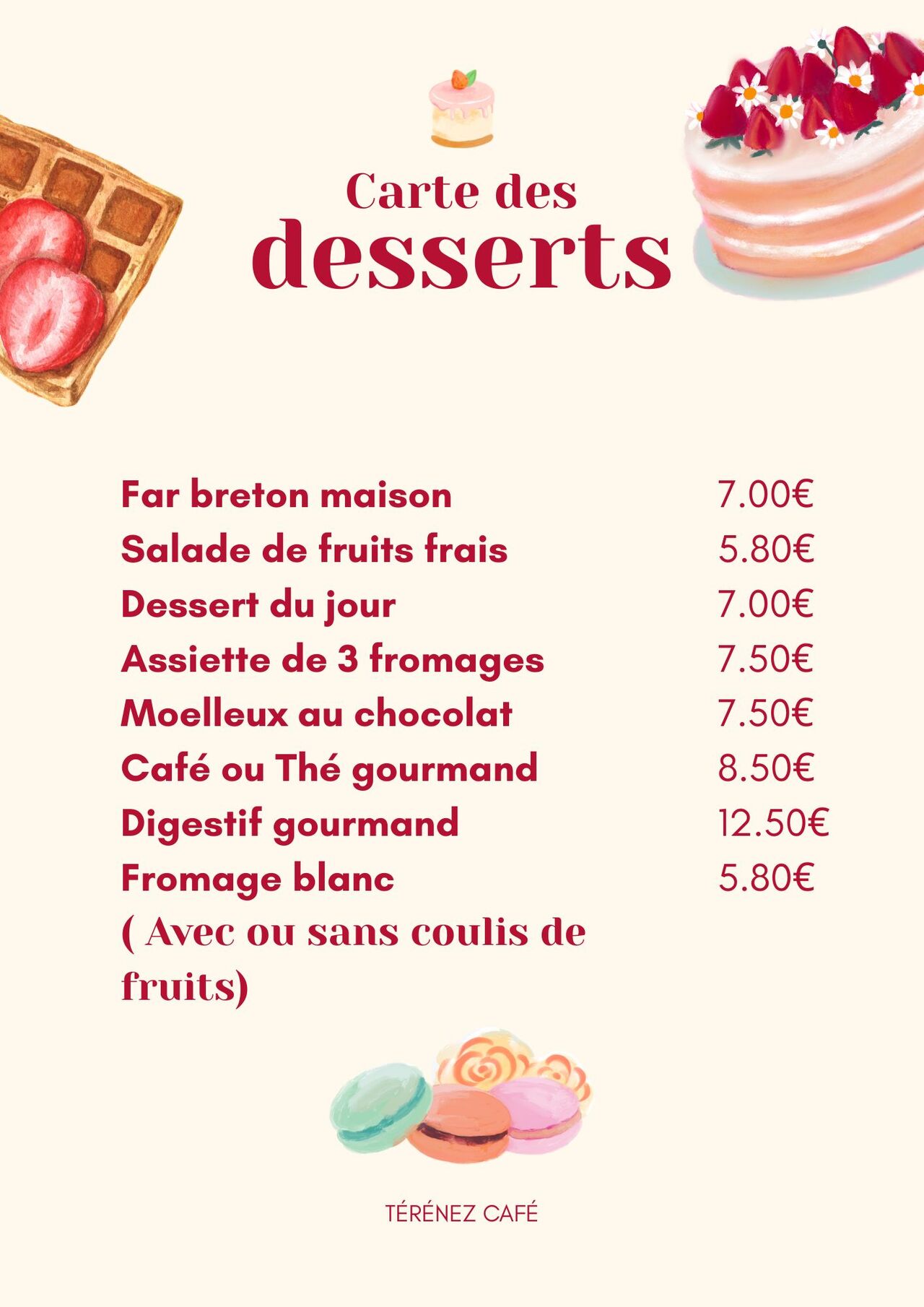 Carte desserts