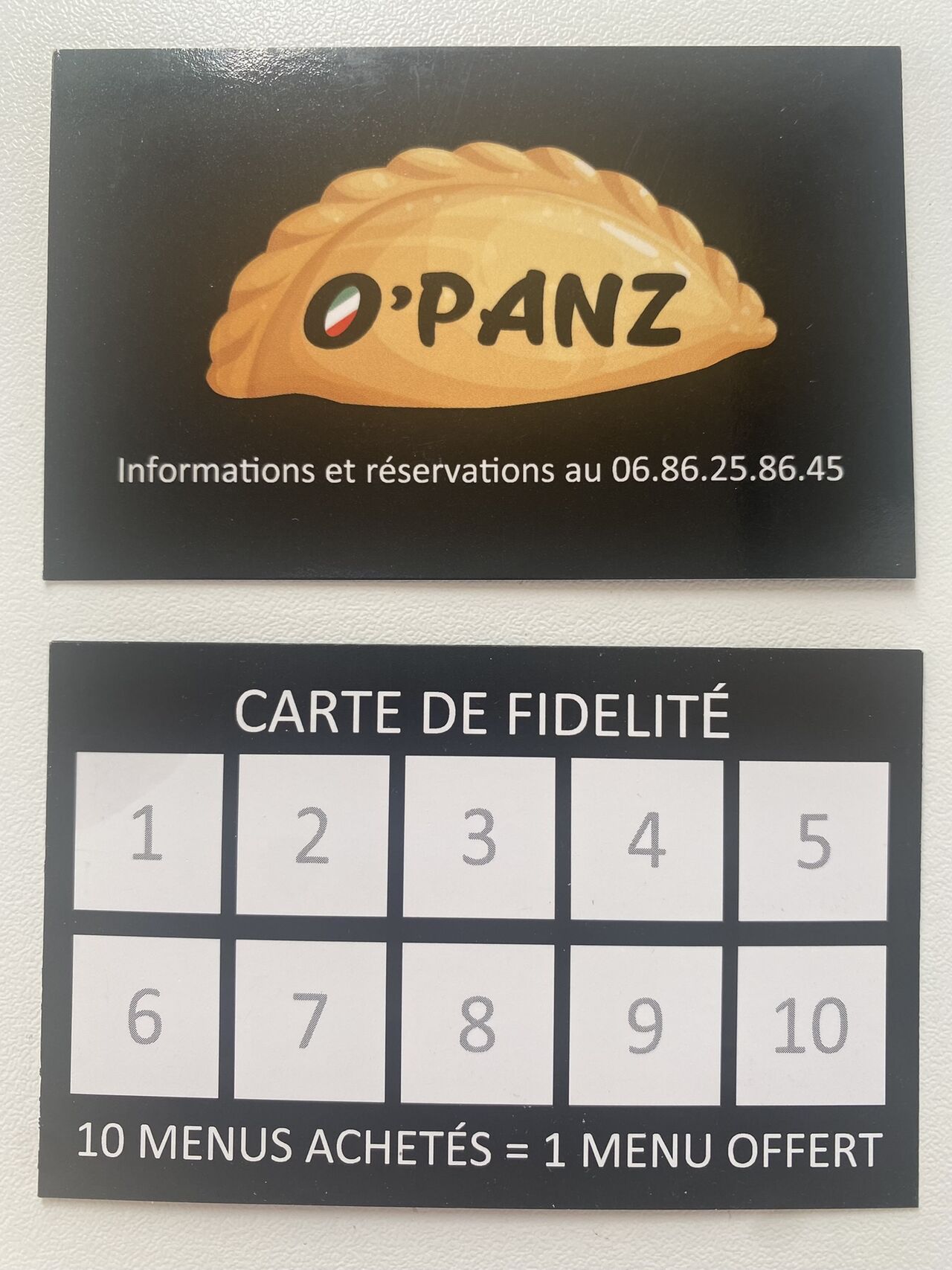 La carte de fidélité
Pour 10 menus le 11 est offert 
