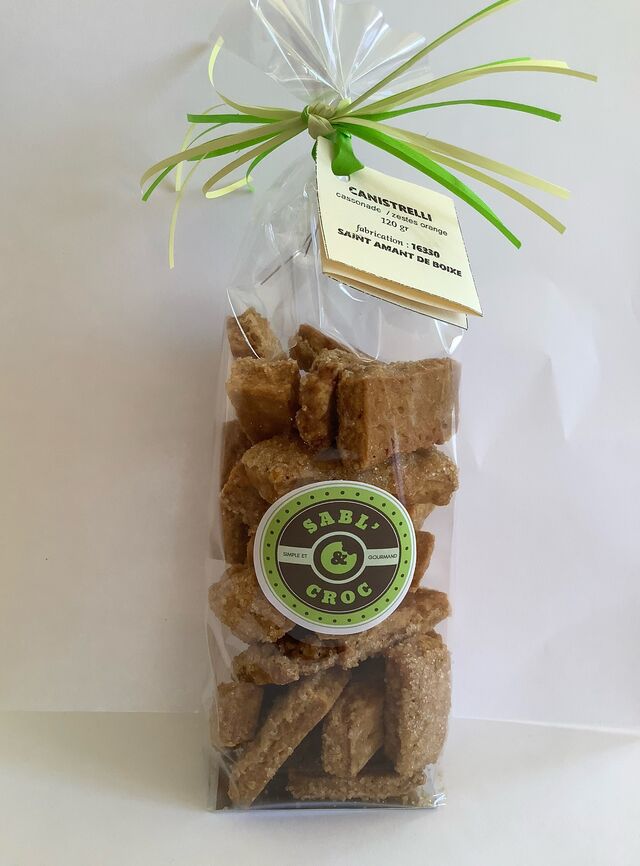 Canistrelli : biscuit très croquant, à l'huile d'olive, la cassonade, il est subtilement parfumé aux zestes d'oranges bio
