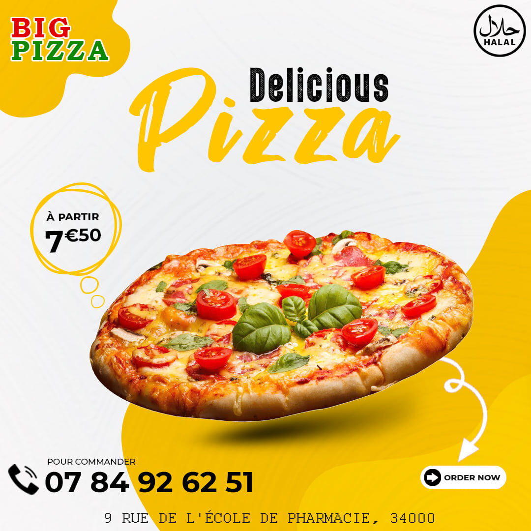Nos pizza faite maison 💯%
On parle d'une qualité de produit!
Les bon plan du big pizza c'est:
🍕 du plaisir
💰 à petit prix
**