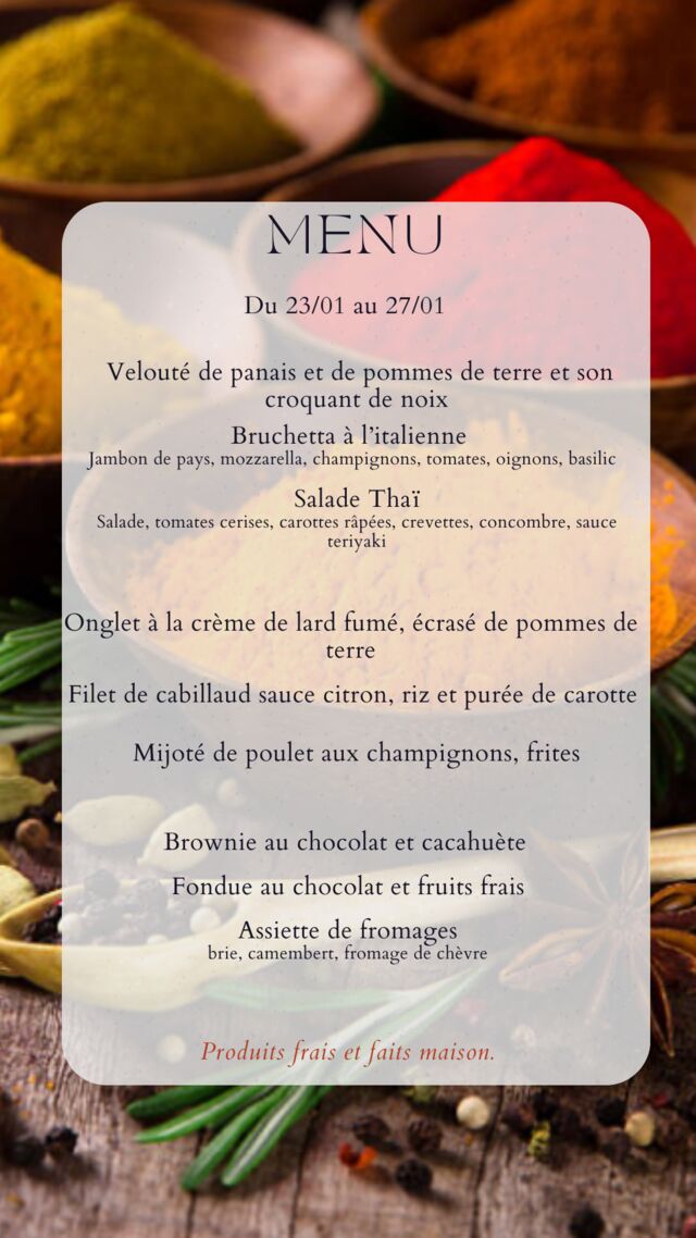 Menu du 23/01 au 27/01