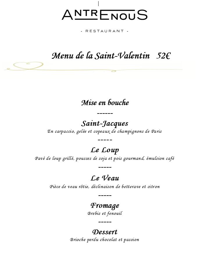 MENU SAINT-VALENTIN 2021