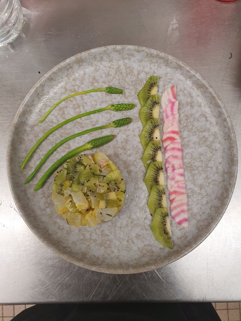 Gravelax de cabillaud au kiwi,