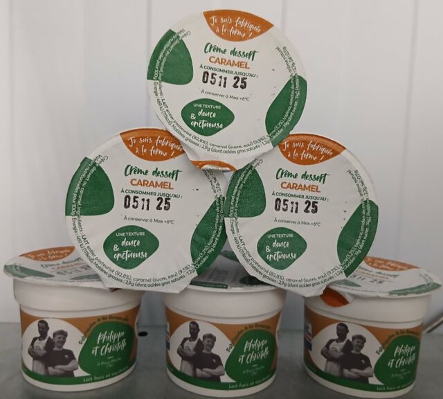crème dessert caramel fabriqué dans notre ferme avec le bon lait de nos vaches.
