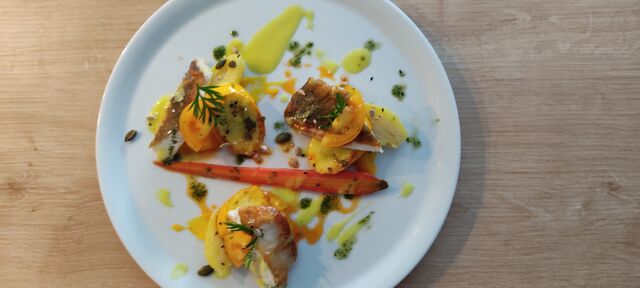 Turbot et légumes jaunes