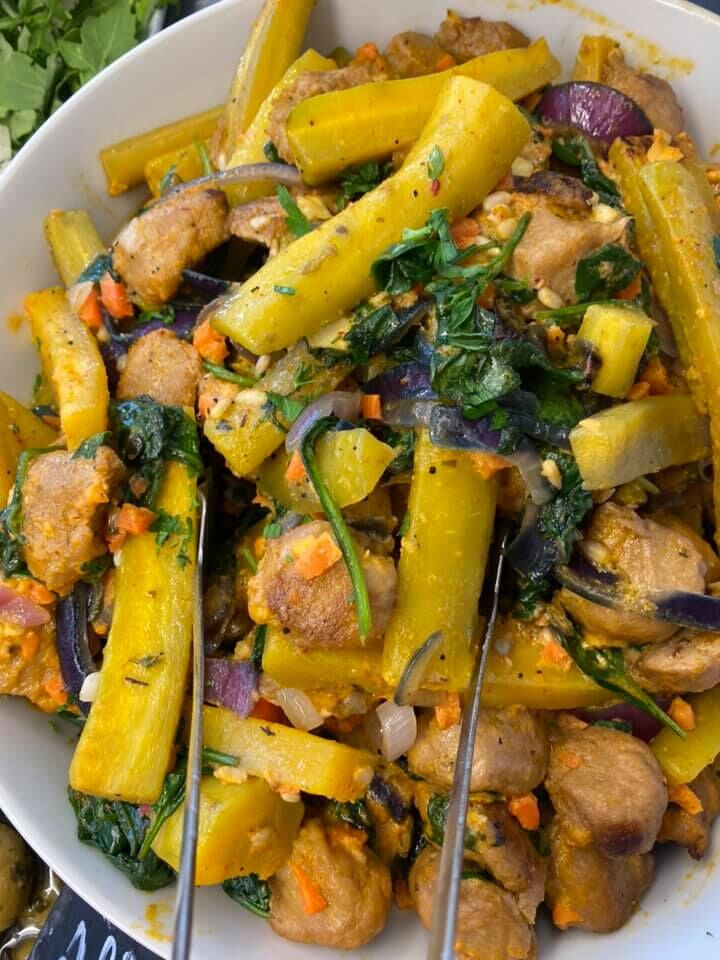 Veggie schotel met tzay, wortel, spinazie, pompoen en geitenkaas