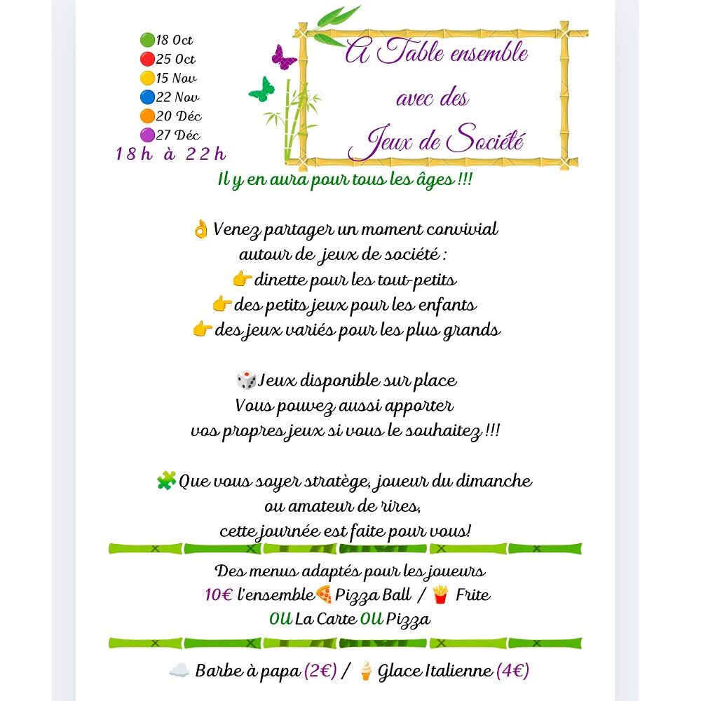 🎲25 Oct / 15 Nov / 22 Nov / 20 Dec/27 Déc