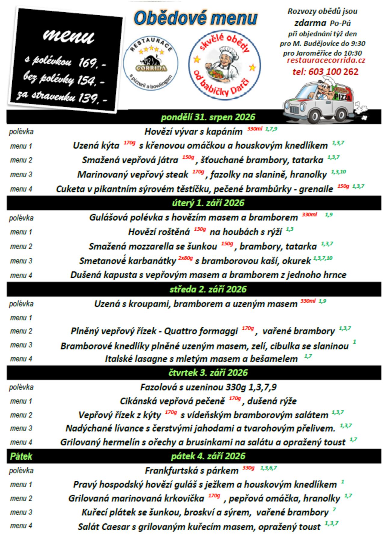 Týdenní menu 31.8. - 4.9.2026