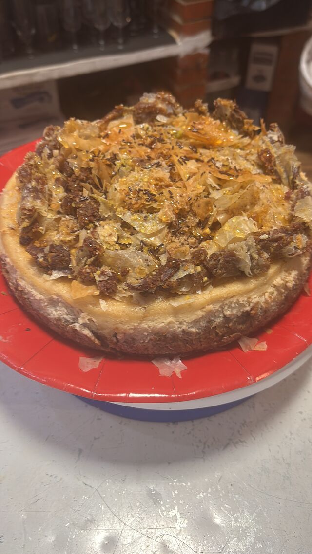 Tarta de queso con backlava 