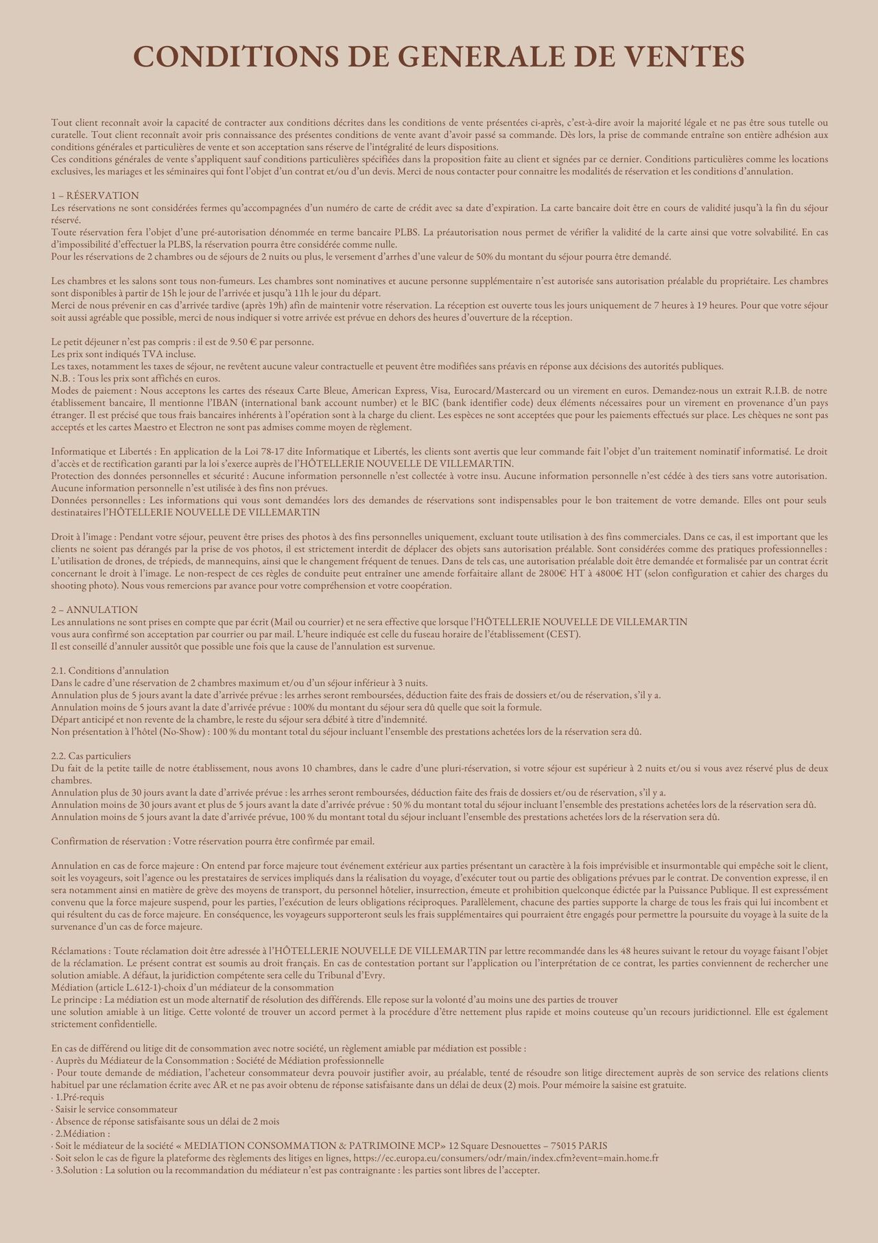 Conditions Générales de Vente