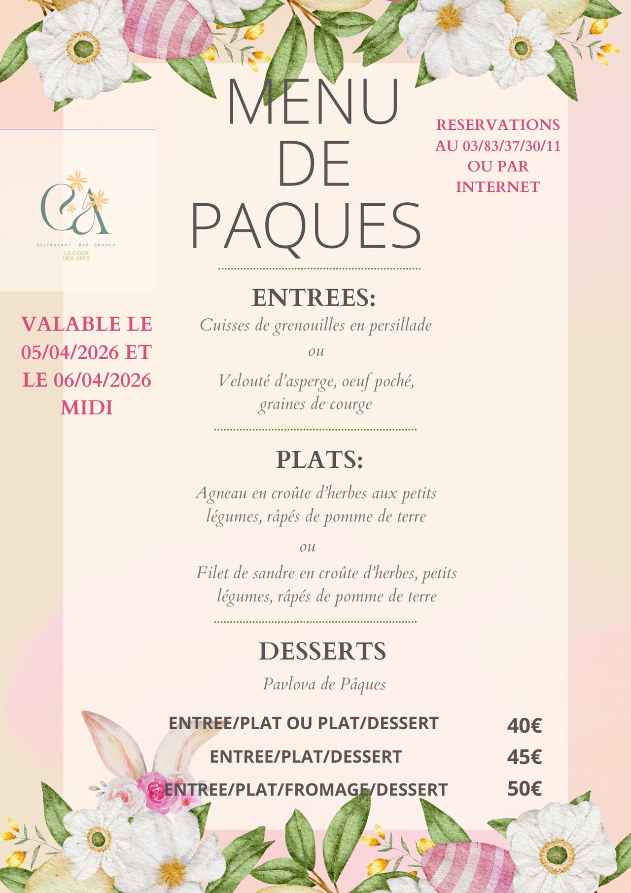 Menu de Pâques