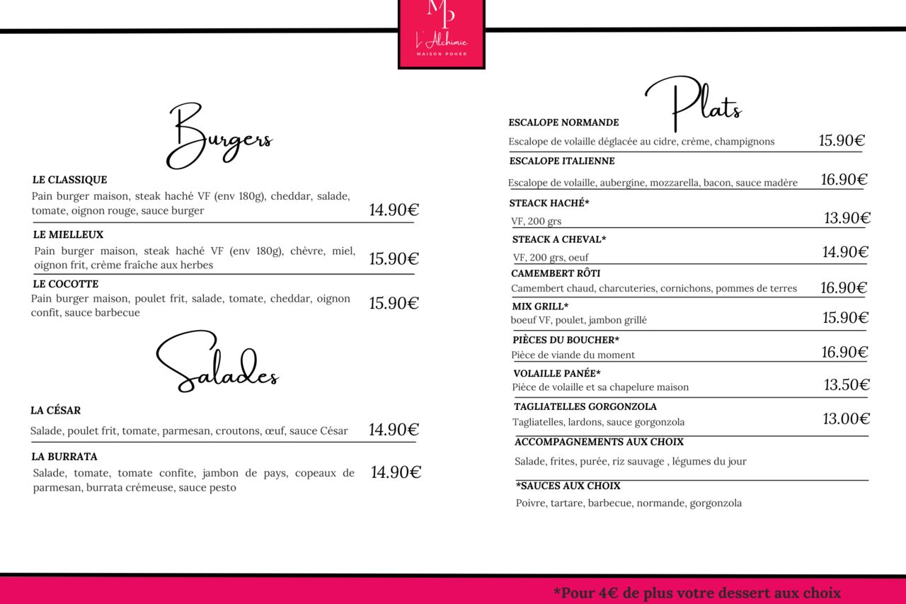MENU BRASSERIE