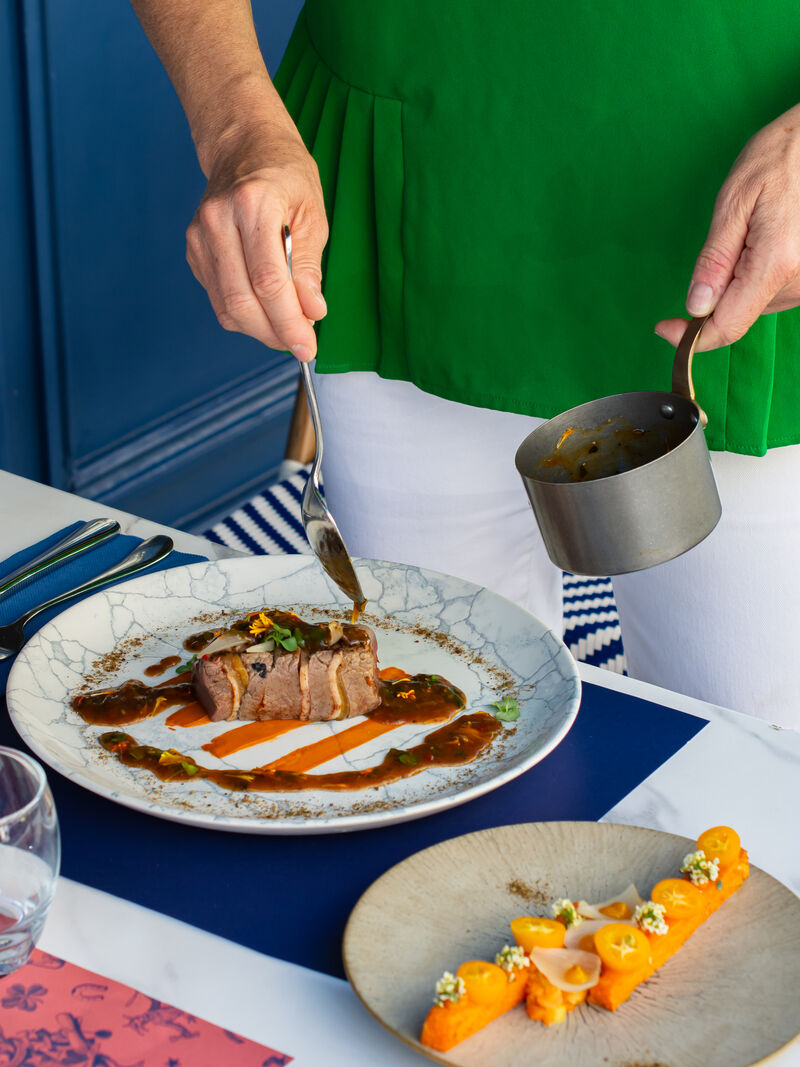 brochette de boeuf et lard colonnata