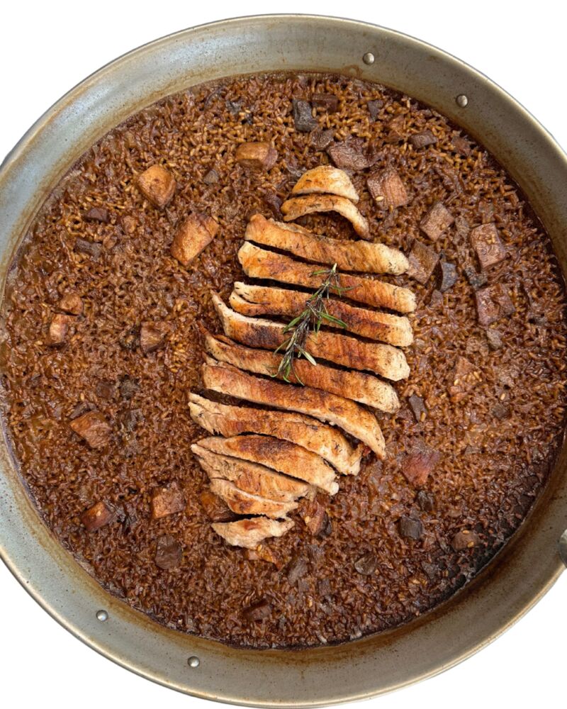 Arroz de secreto ibérico y boletus