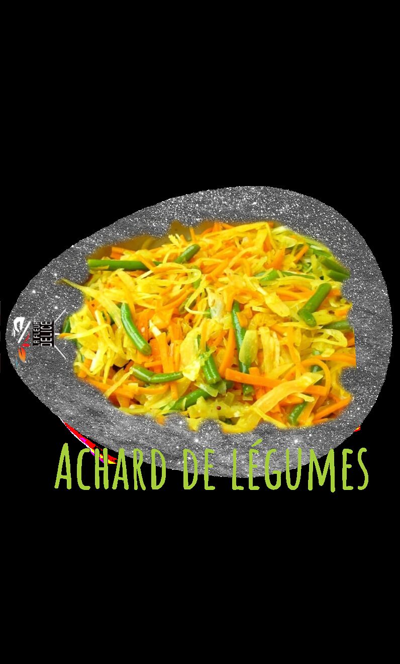 Achards de de légumes ces du choux carotte harricot vert assesoner avec du safran en poudre du vinaigre grain dede moutard 