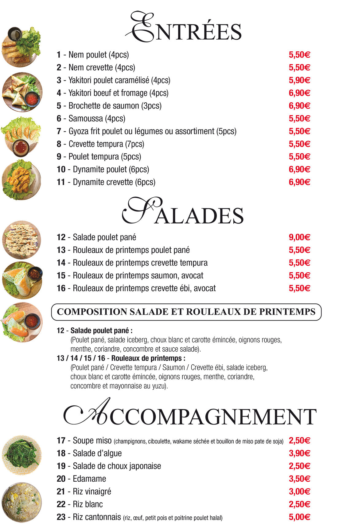 Menu Entrées et Salades 