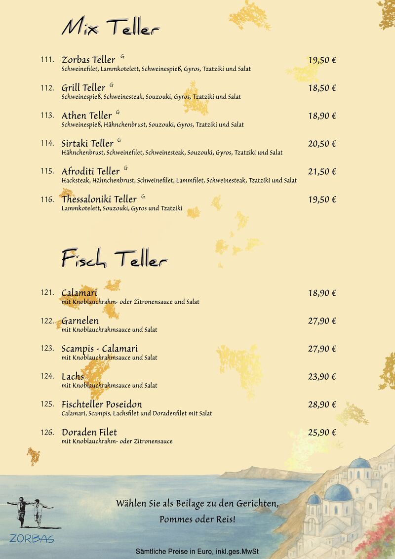 Speisekarte 4/7 Mix- und Grill Teller