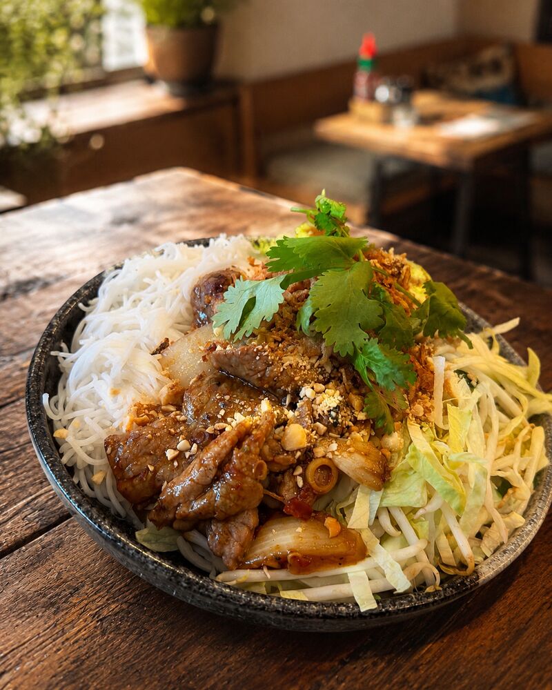 Bun Bo - Reisnudeln mit mariniertem Rindfleisch (Nr. 46)
