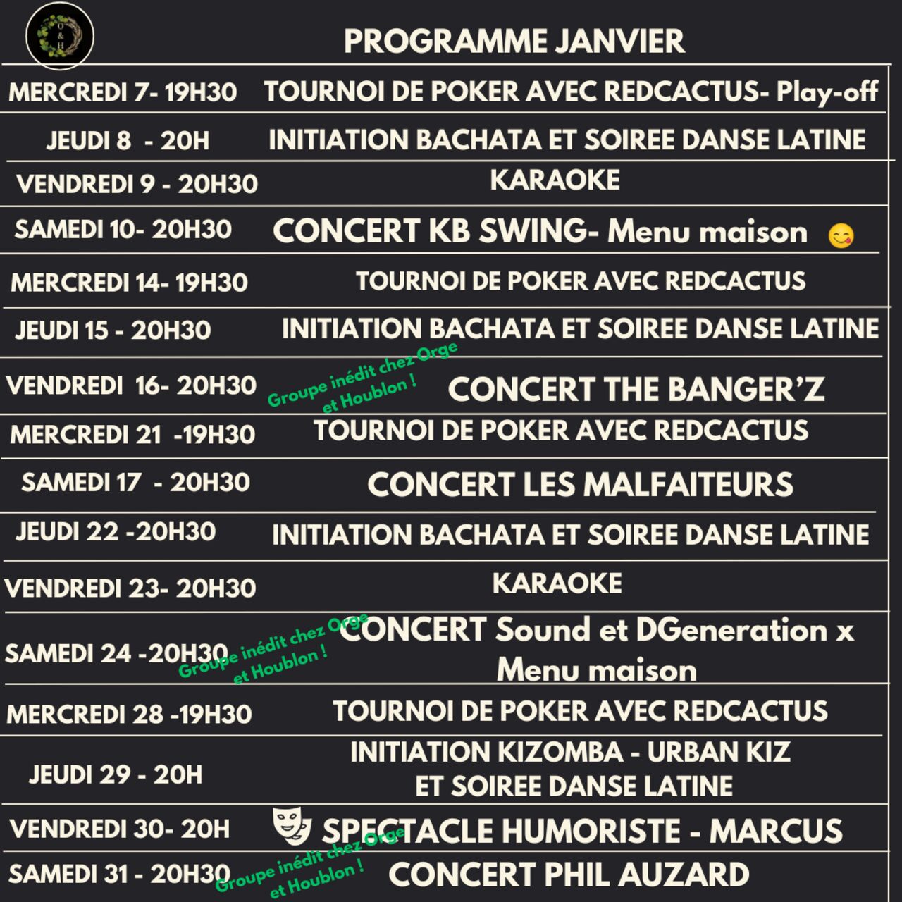 Programme de Janvier 2026