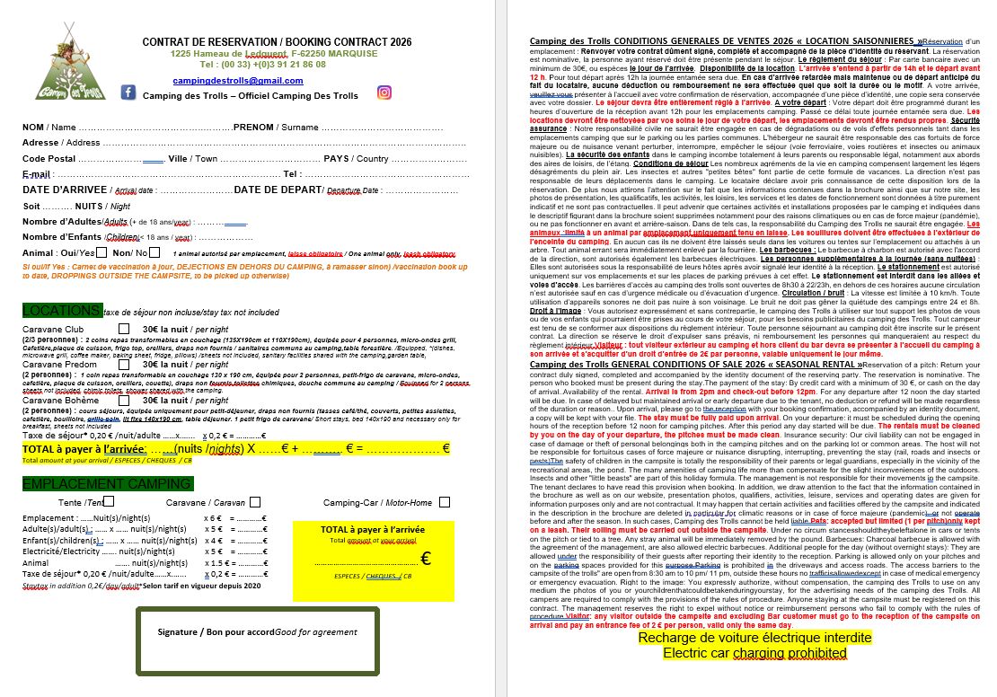 Formulaire de réservation 2026