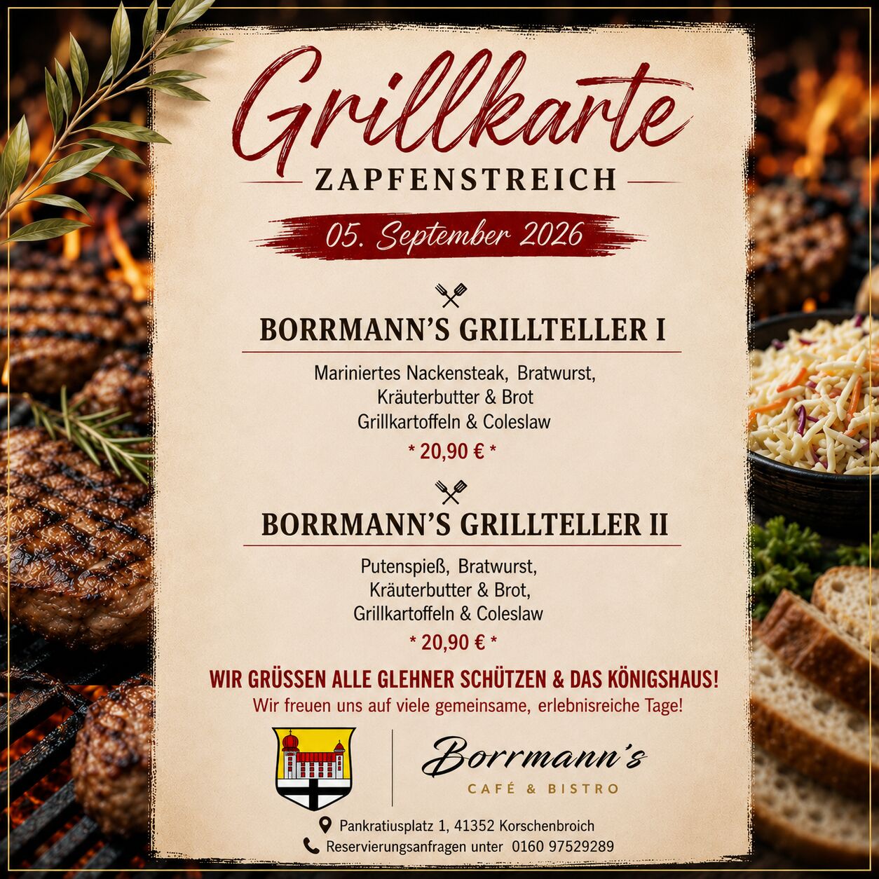 Schützenfest Speisekarte Zapfenstreich