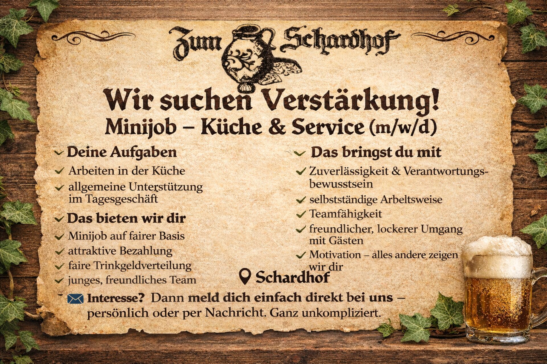 WIR SUCHEN VERSTÄRKUNG