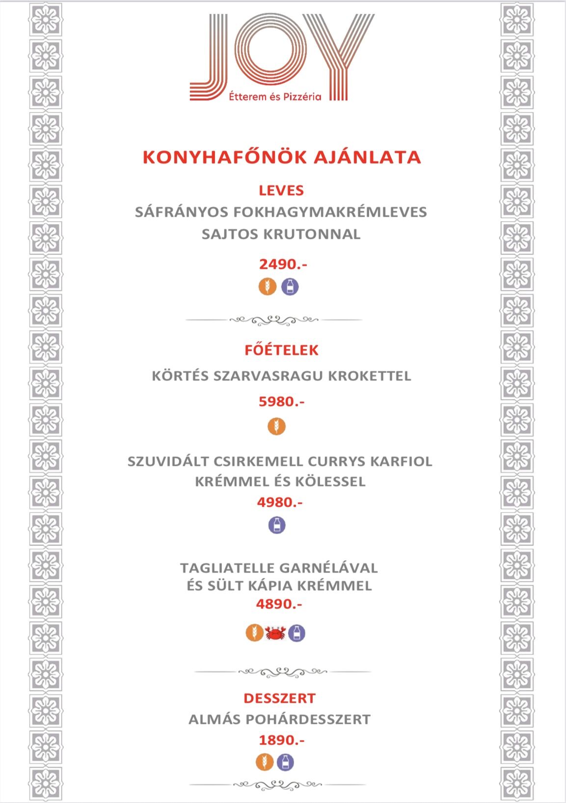 KONYHAFŐNÖK AJÁNLATA