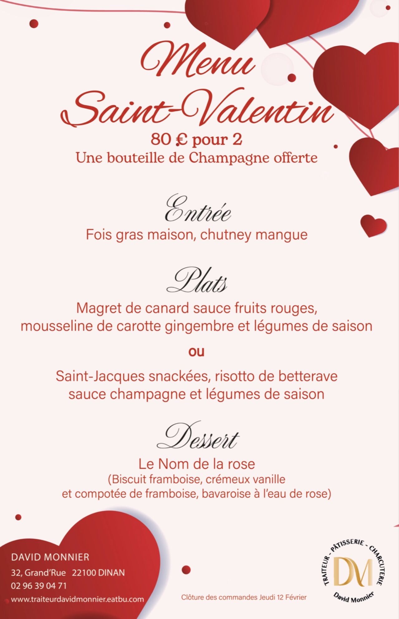 Menu Saint-Valentin