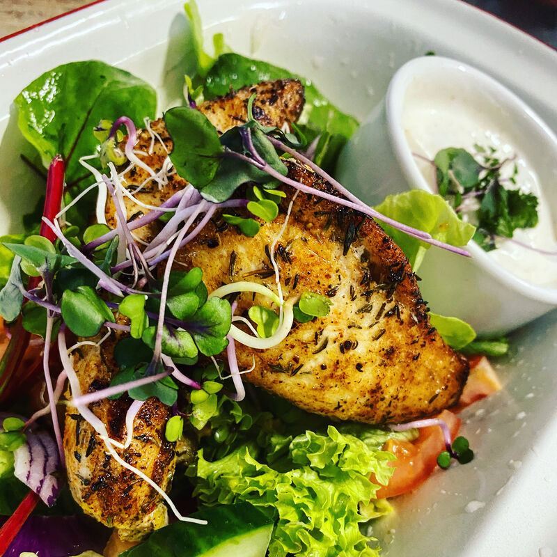 Salát Koliba s restovanými kousky kuřecího a dresingem 