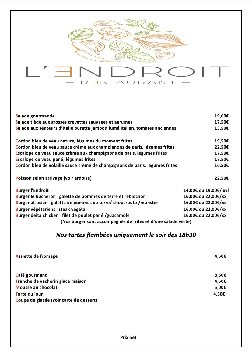 Carte du restaurant
