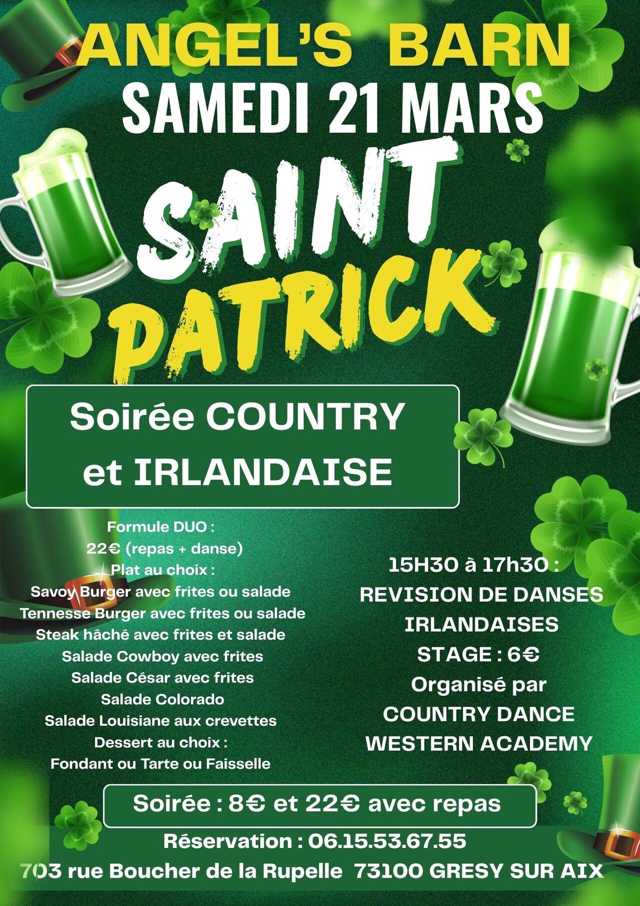 SAMEDI 21 MARS : SOIREE COUNTRY et IRLANDAIS