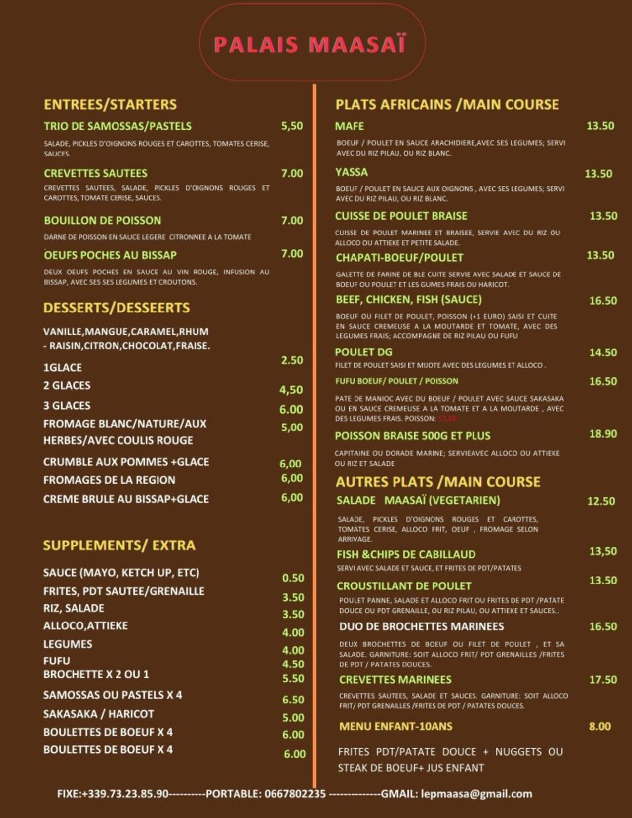 Notre Menu