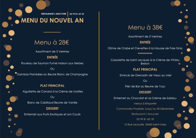 Menu du Nouvel An 2021 (Commandes Possibles Jusqu'au 30 Décembre)