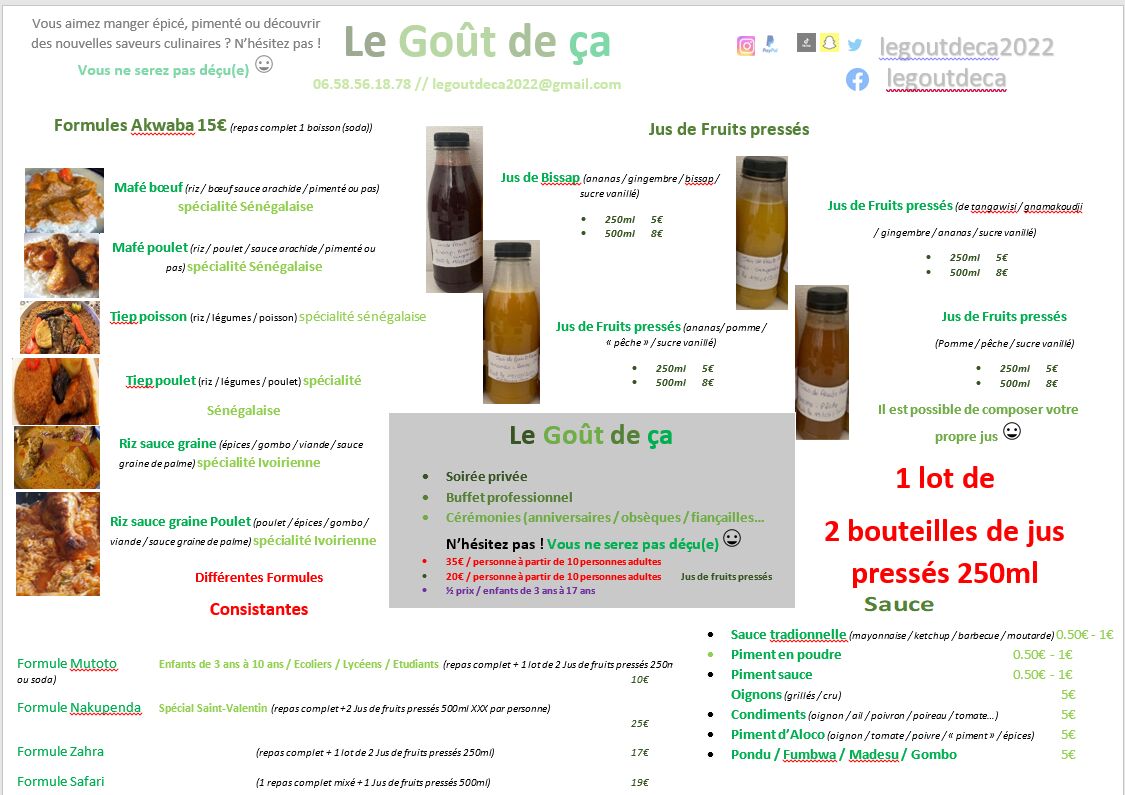 Menus Le Goût de Ça 
