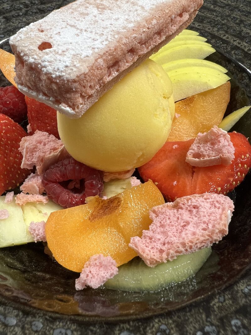 La Salade de Fruits, Biscuits Roses, Sorbet Clémentine et Gelée au Miel