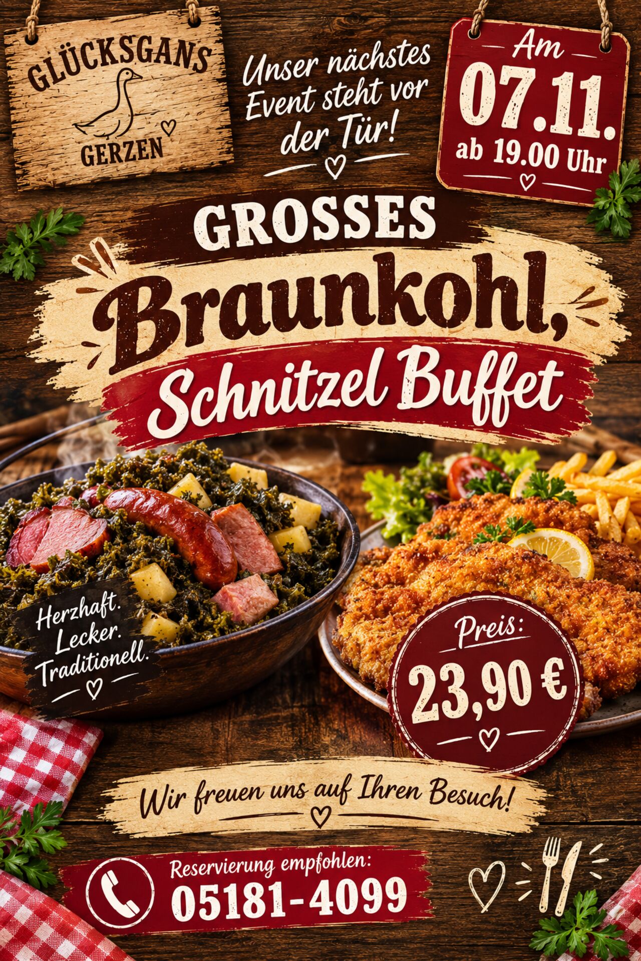 Braunkohl, Schnitzel Buffet