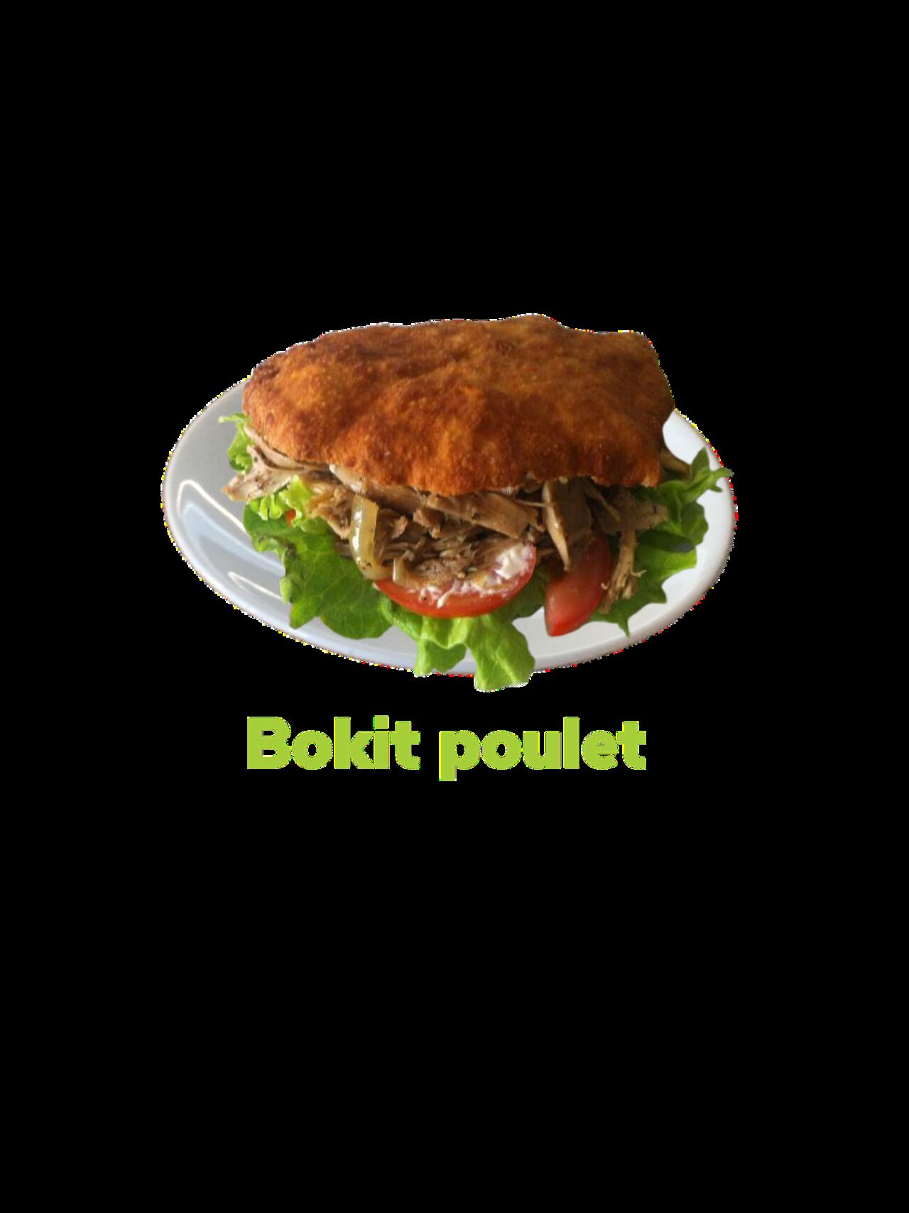 Bokit pain fait maison bien garni avec du poulet ou de la morue et de la salade 