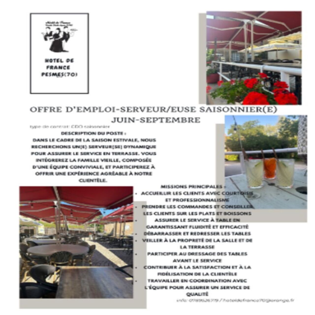 OFFRE D'EMPLOI/SERVEUR/EUSE SAISONNIER(E) - JUIN-SEPTEMBRE