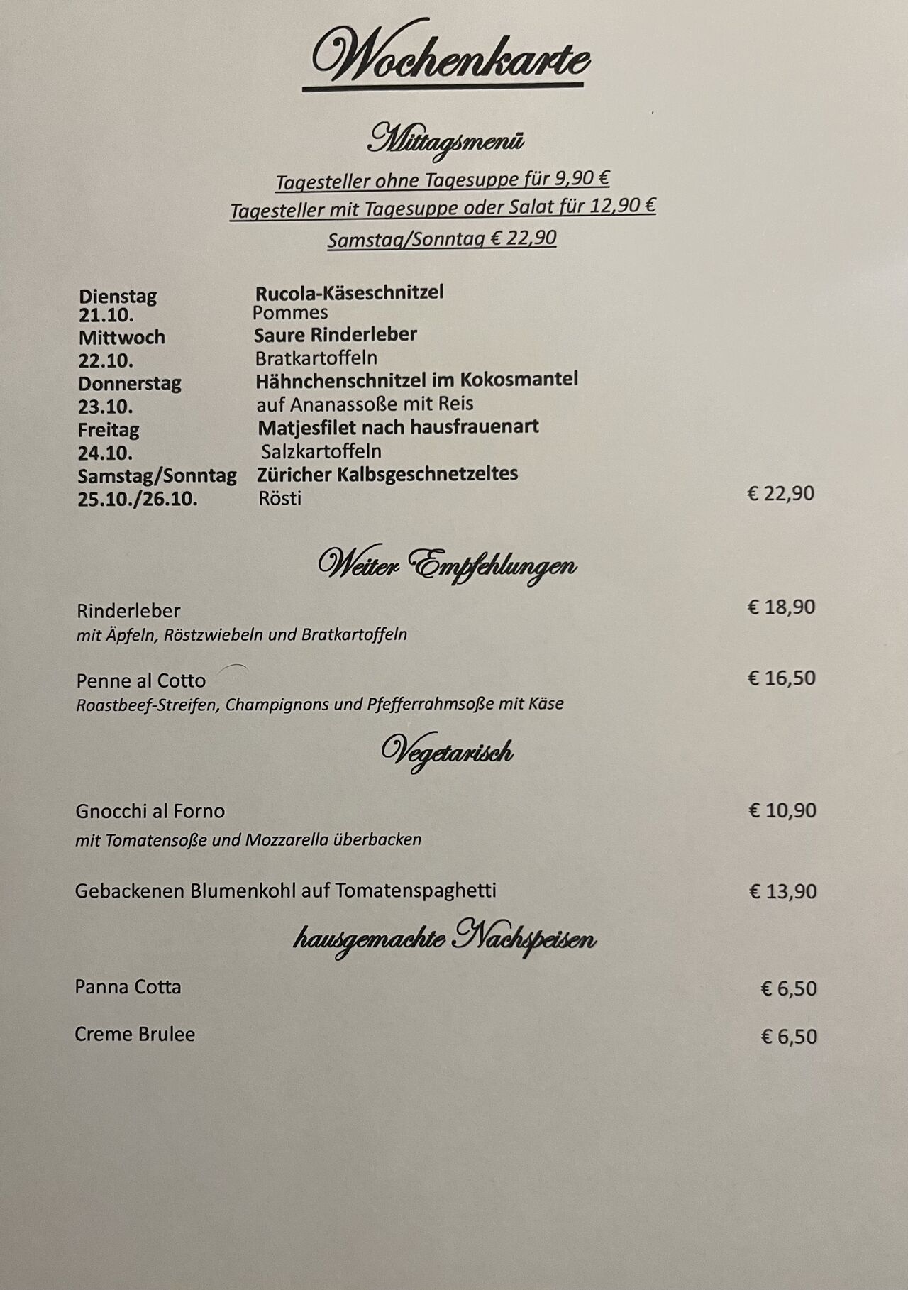 Mittagskarte