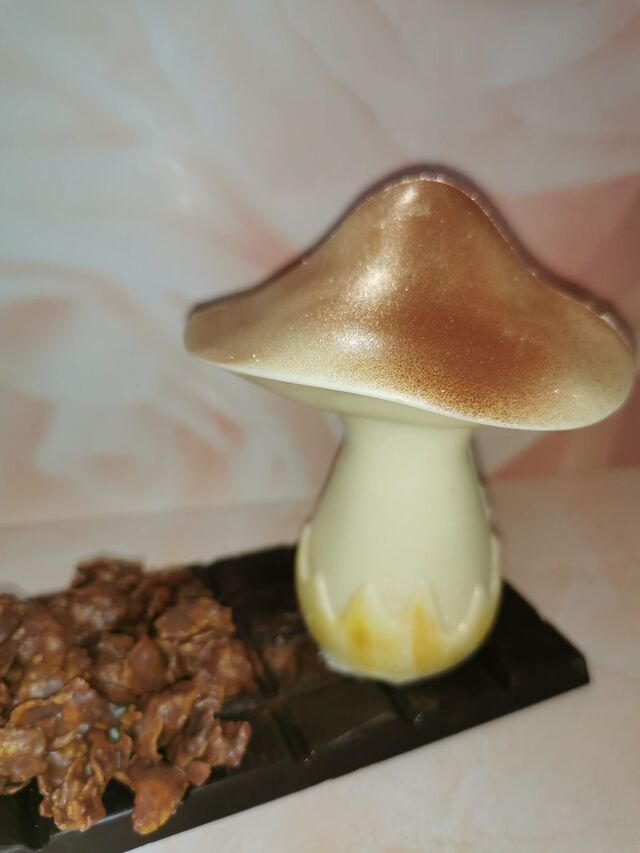 Champignon (11 cm) sur tablette avec rose des sables