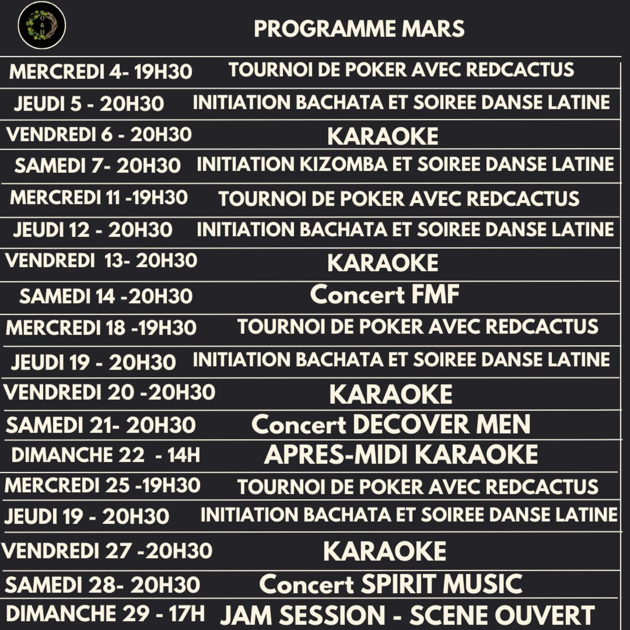 Programme de mars