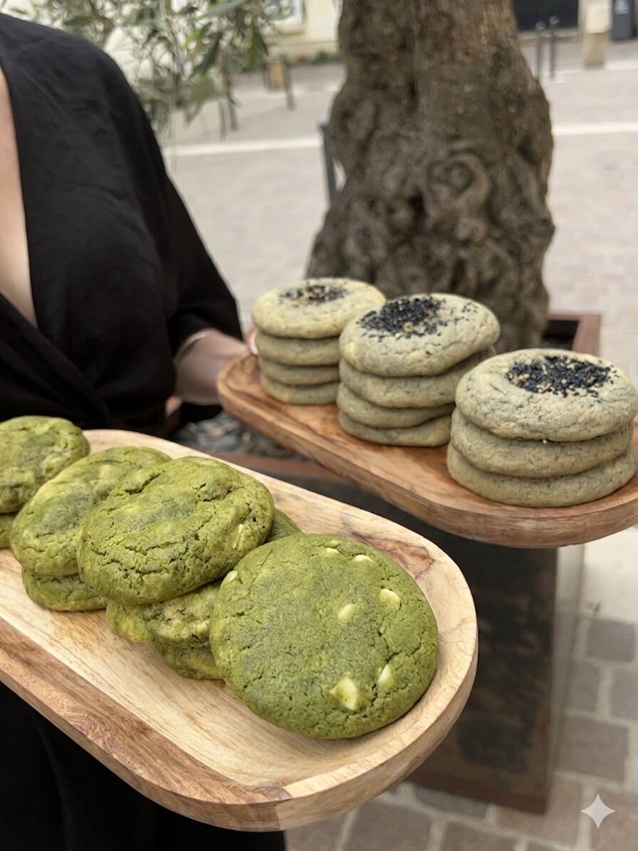 Cookies matcha choco blanc et sésame noir