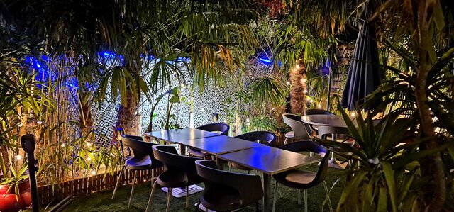 Jardin d'intérieur en soirée