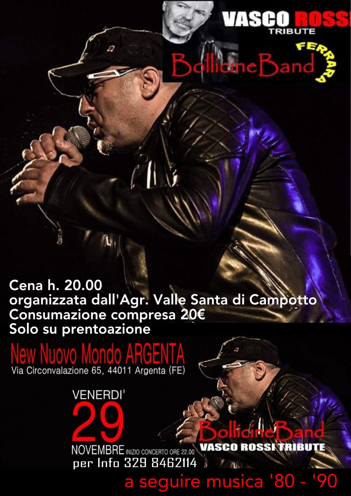 Locandina Venerdì 29 Novembre Prenotazione tel.329 8462114