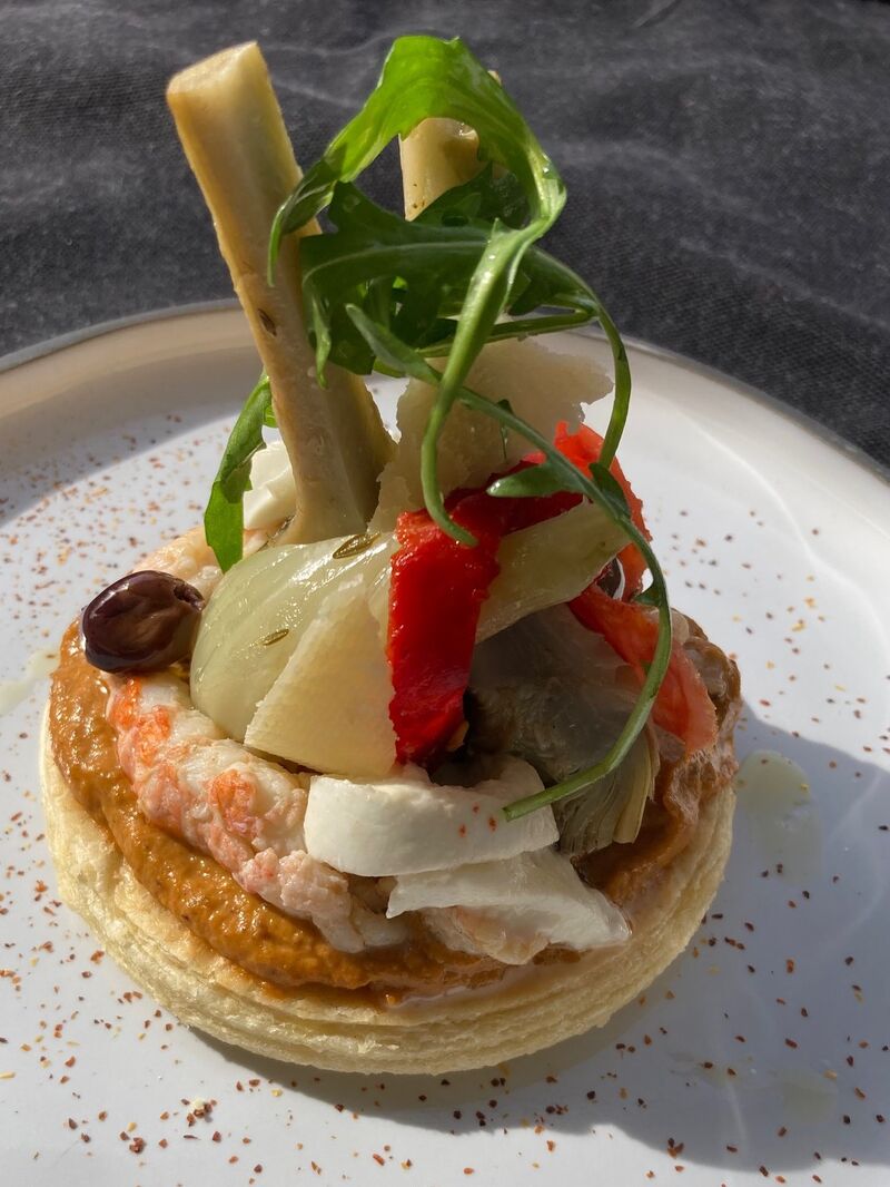 Tarte fine, langoustines et légumes du Sud