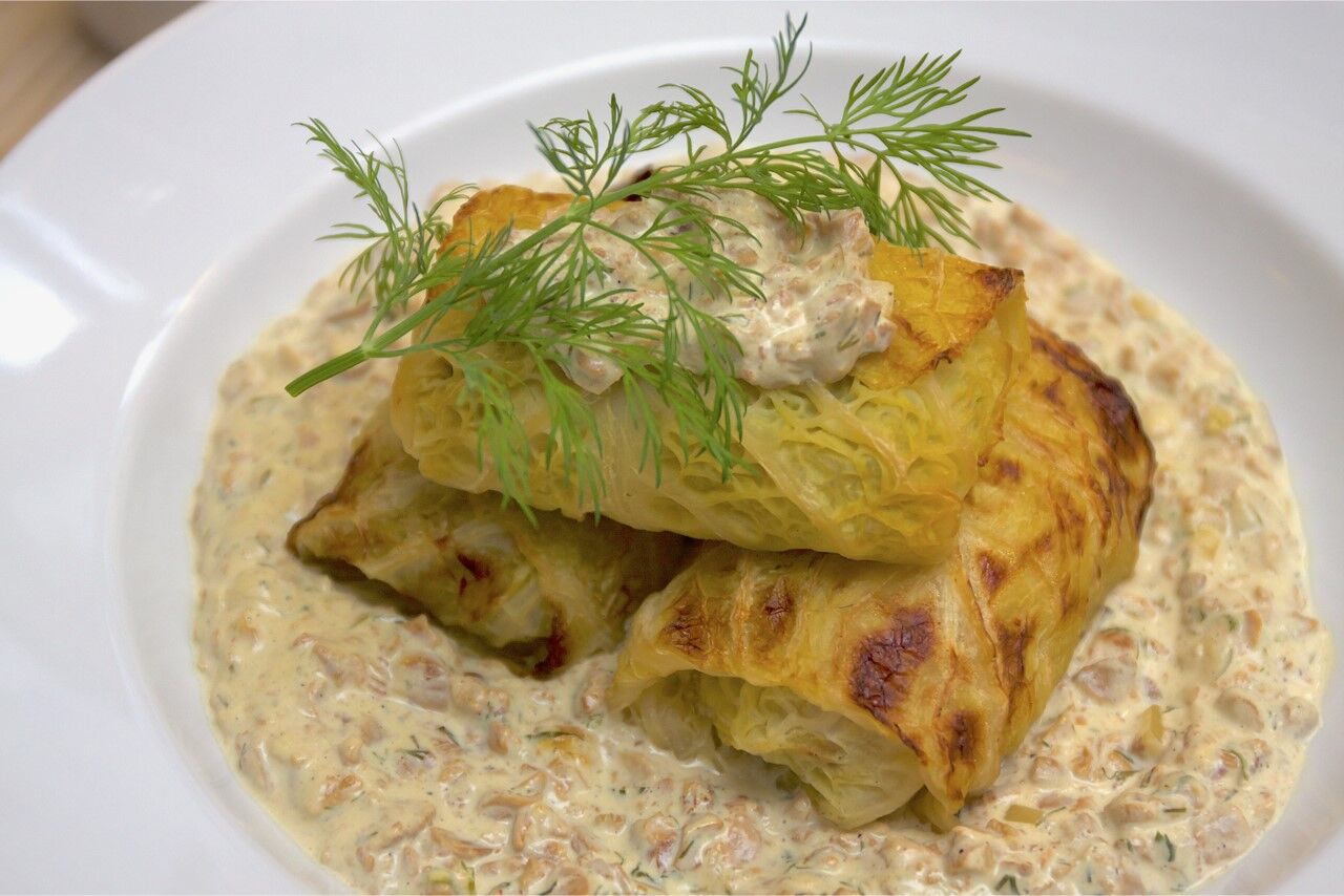 Gołąbki z dorsza na sosie śmietanowo-kurkowym