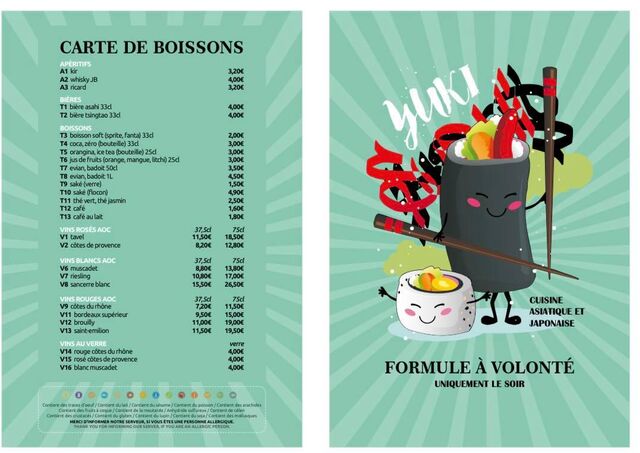 voici notre nouvelle carte pour le buffet a volonté qui est à 19.90€ et pour les enfants de moins de 10ans le prix est de 11.90€