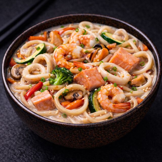 Udon cu fructe de mare